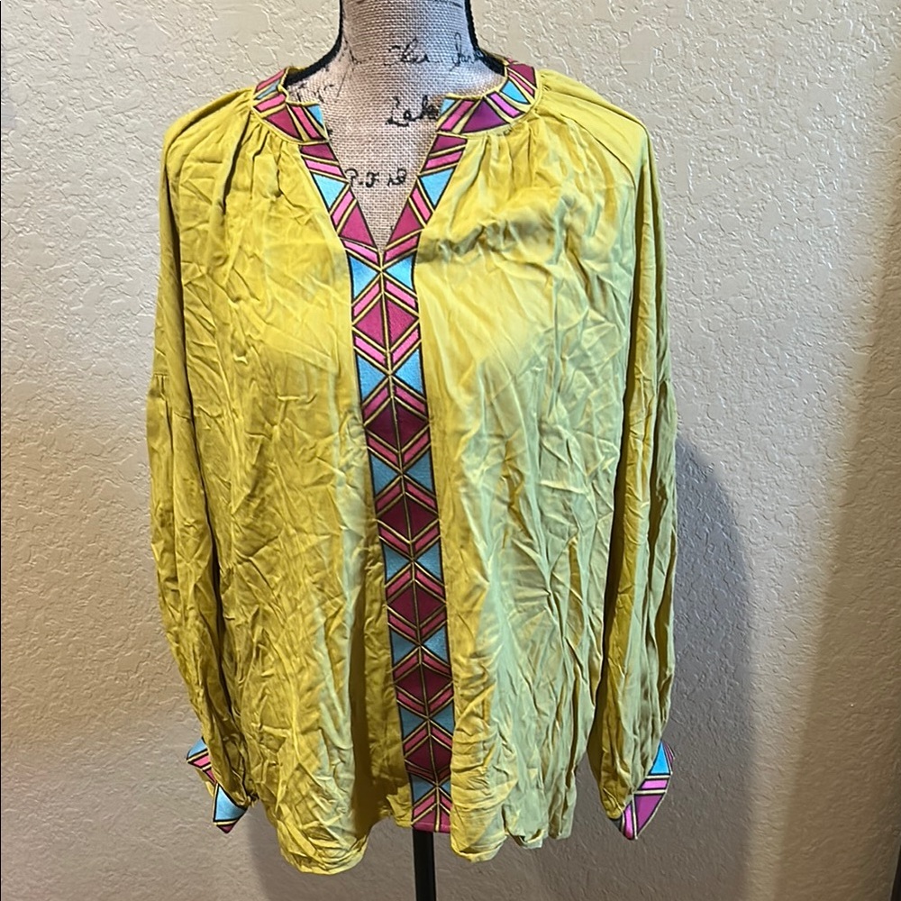 Layerz yellow, long sleeve, embroidered top (gb), XL, EUC | offer in description